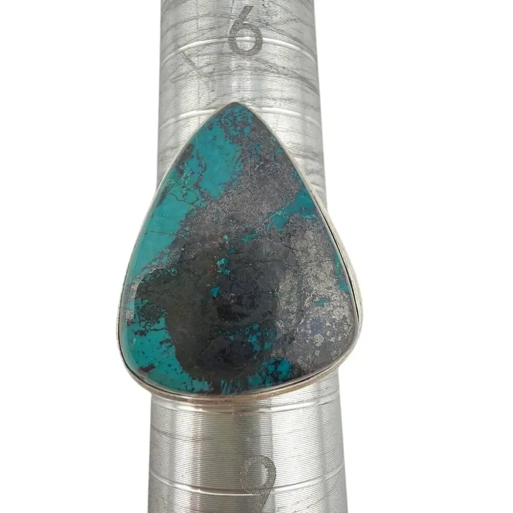 Sterling Silver Triangular Azurite Cabochon Ring Size 8.5